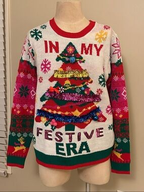 No Boundaries White Multicolor Christmas Tree Festive Sweater